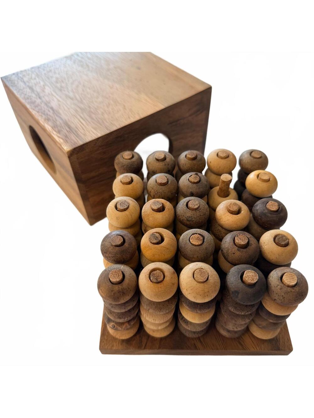 Vintage Wooden Peg Solitaire Game 3D Puzzle Brain Teaser Natural Wood Handmade